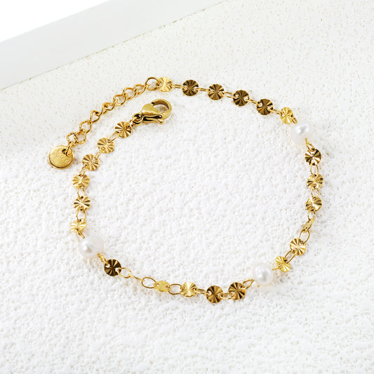 Luxe Gold-Plated Pearl Charm Bracelet