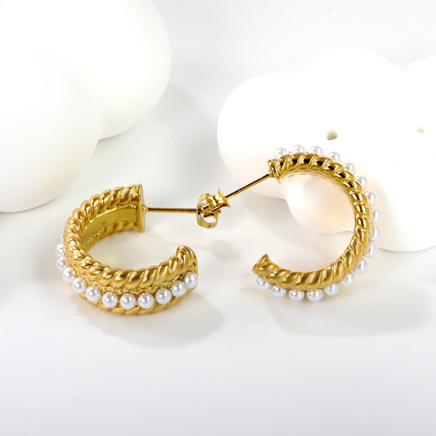 Twisted C Shape with Pearls Earrings