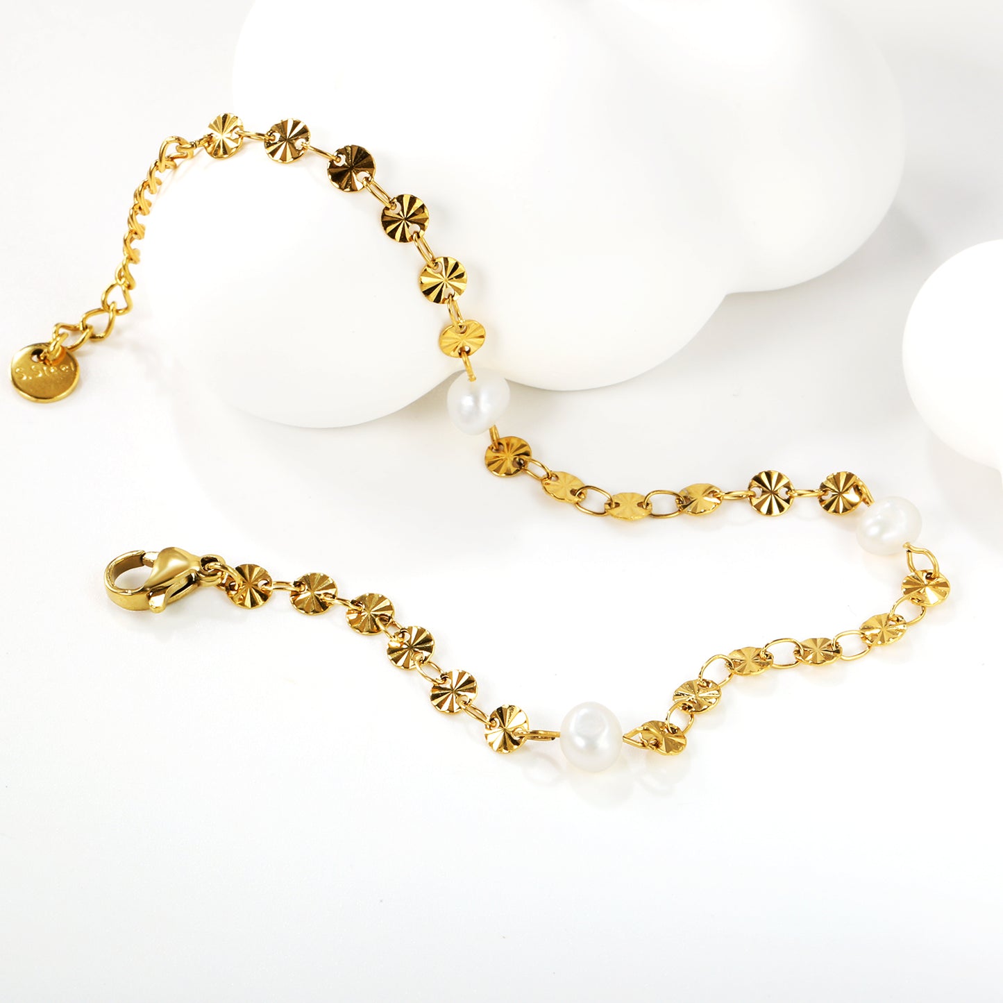 Luxe Gold-Plated Pearl Charm Bracelet