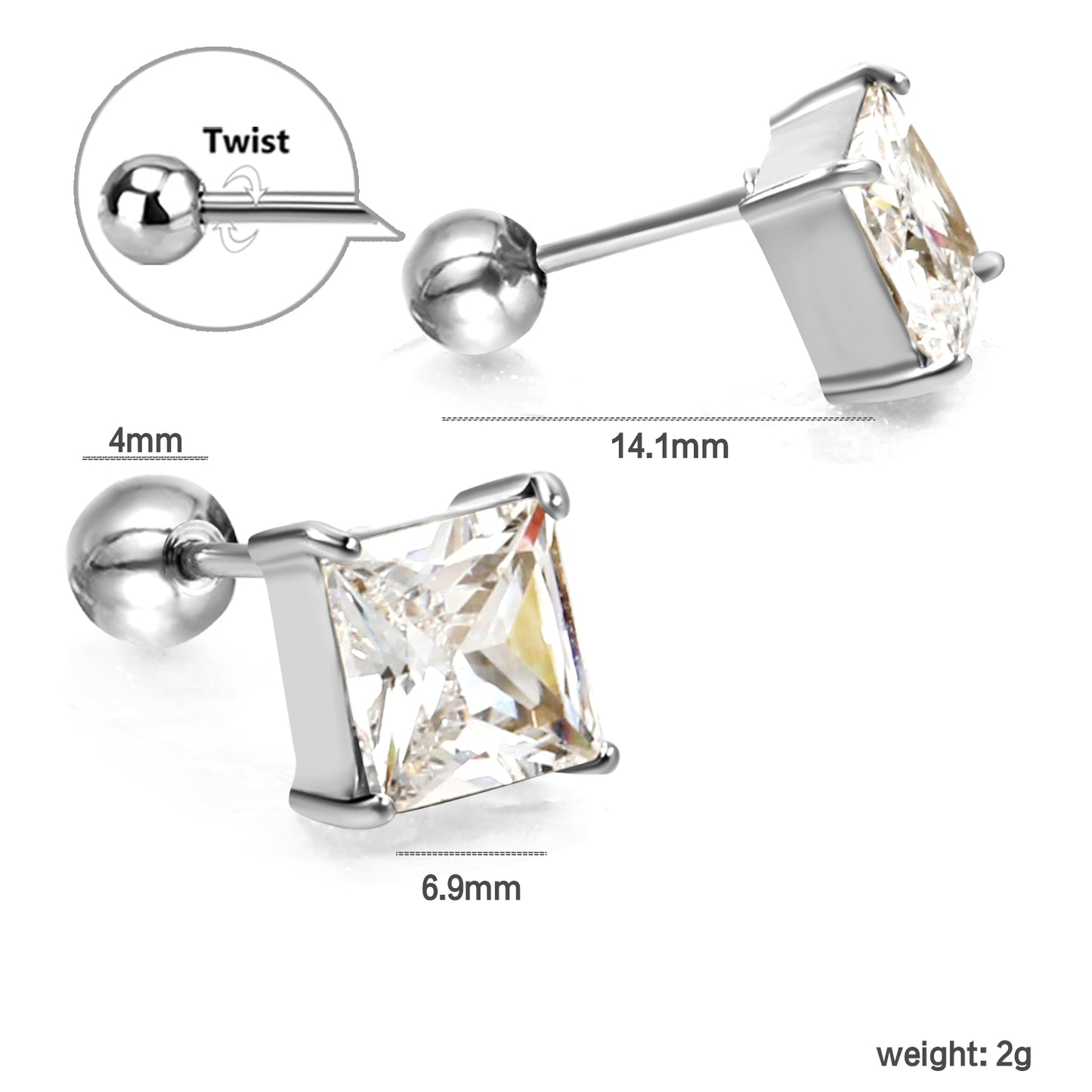 Cubic Zirconia Square Studs