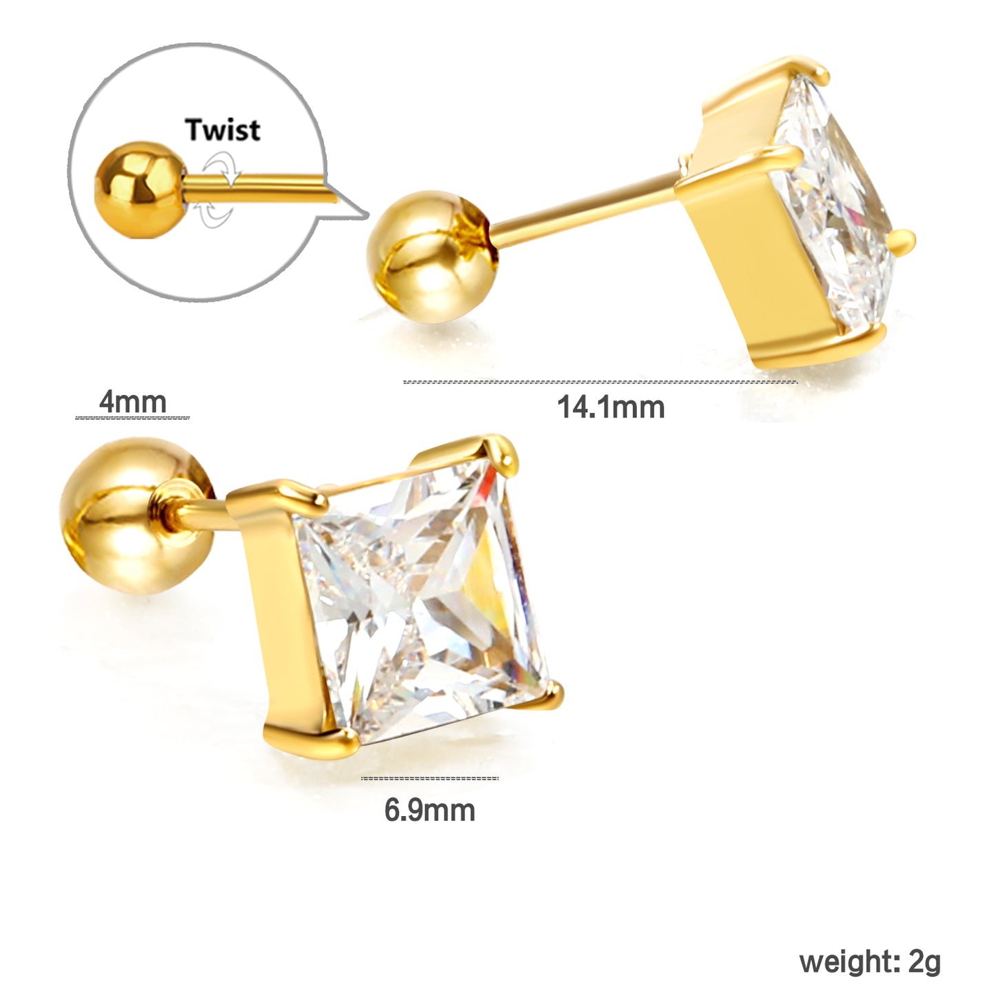 Cubic Zirconia Square Studs