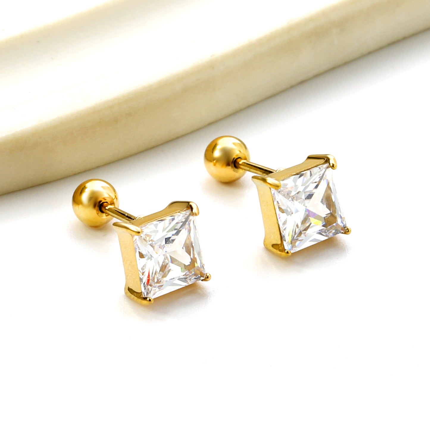 Cubic Zirconia Square Studs