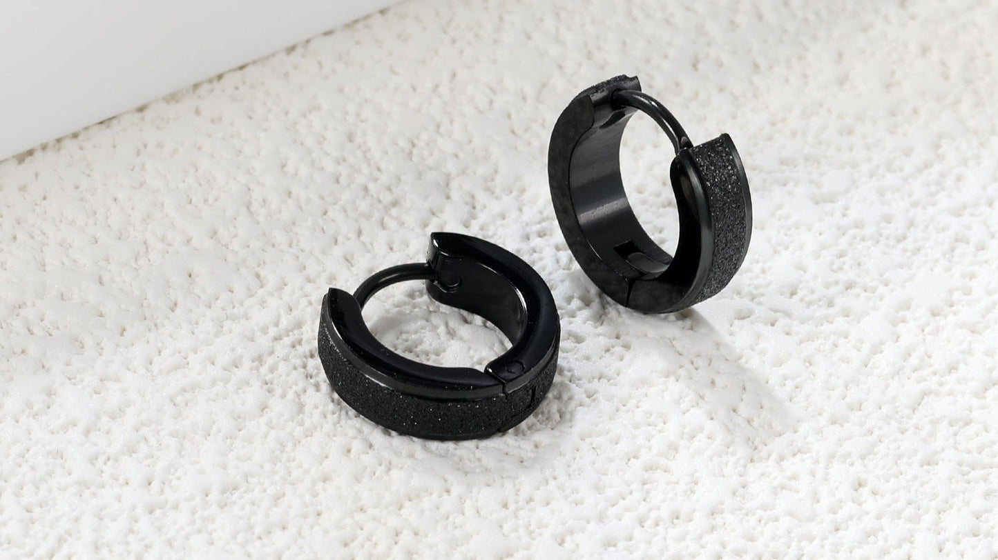 Black Textured Hoops