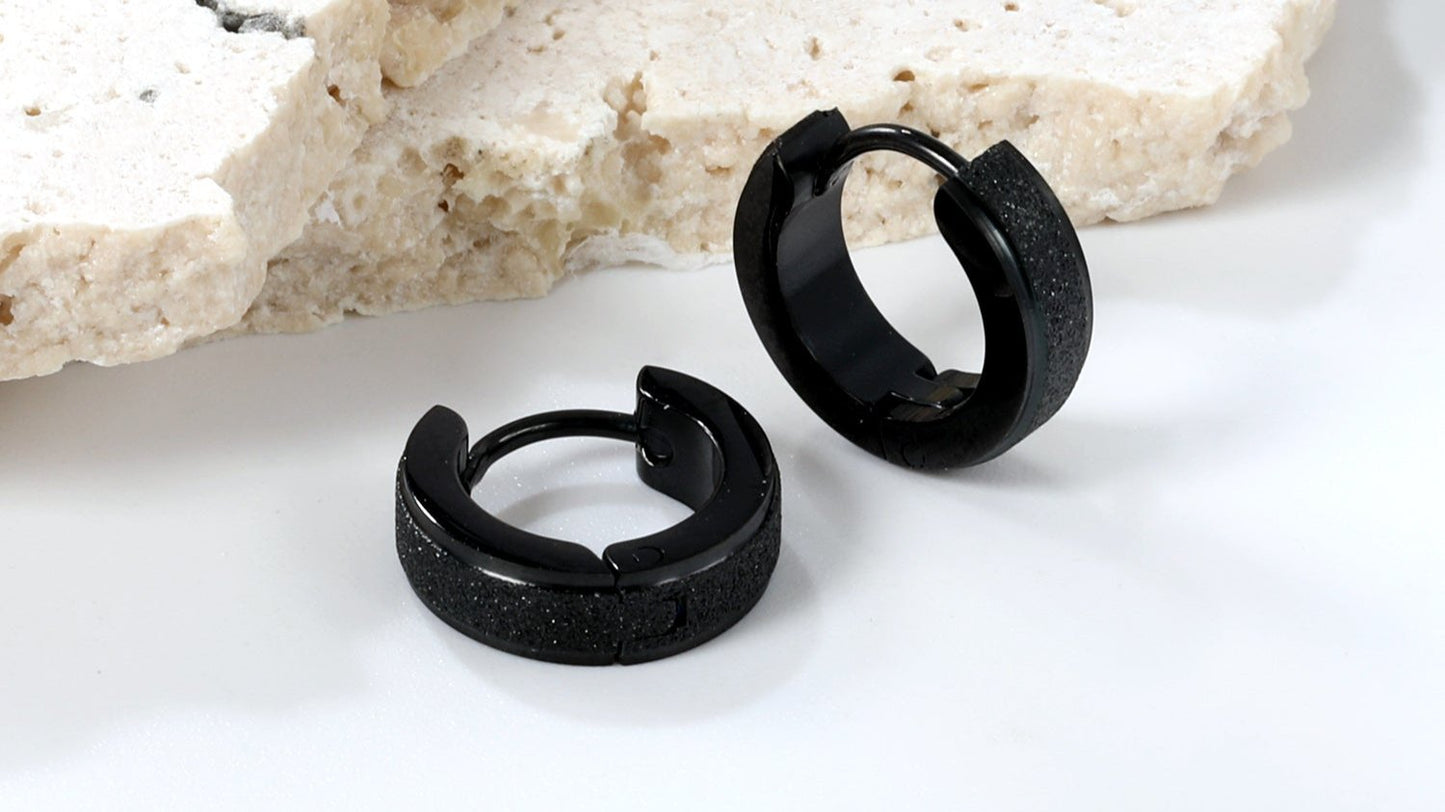 Black Textured Hoops