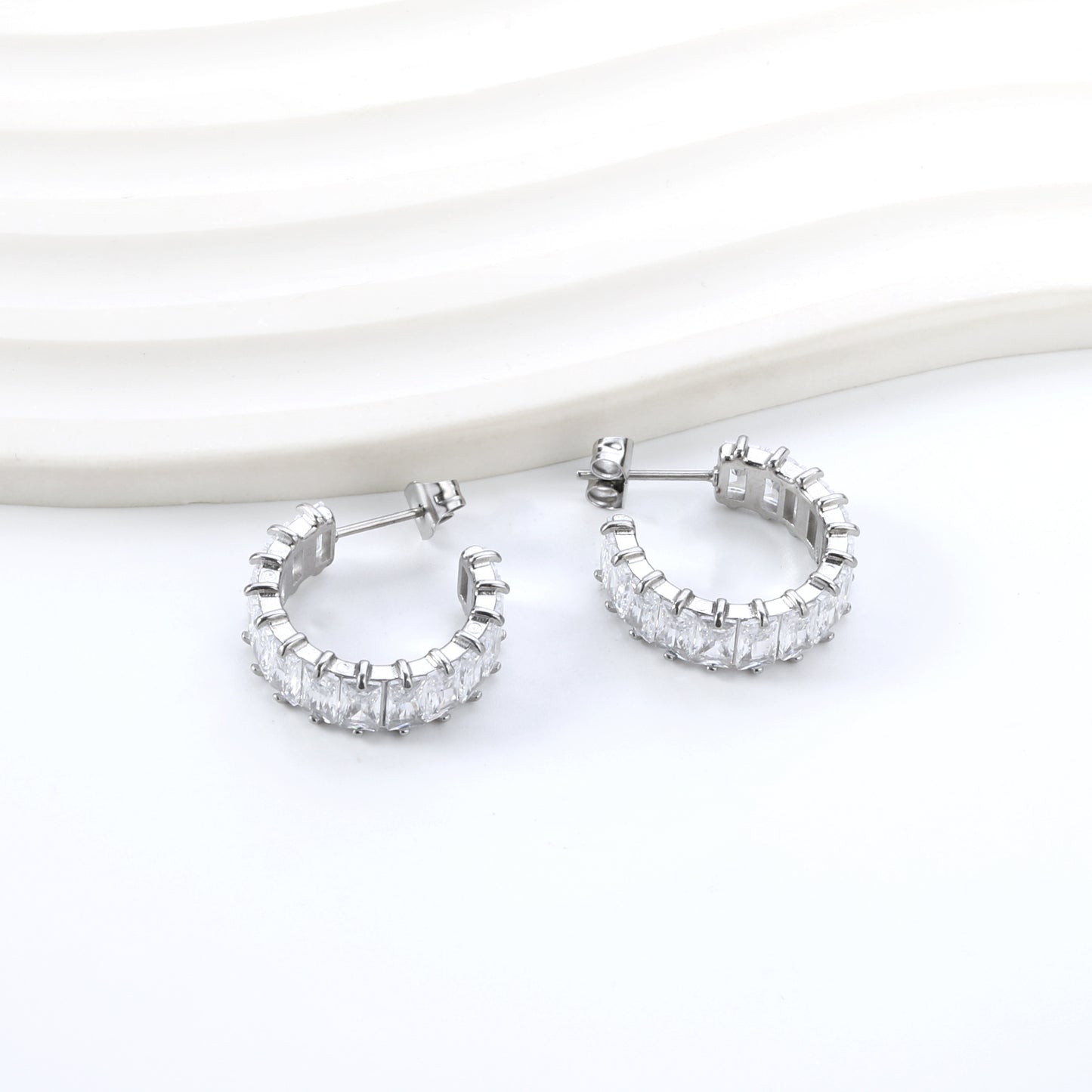 Cubic Zirconia C Shaped Earrings