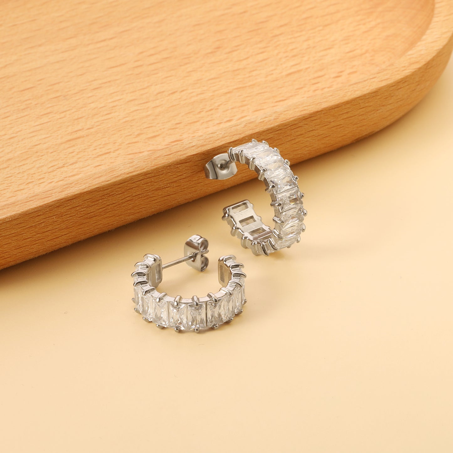 Cubic Zirconia C Shaped Earrings