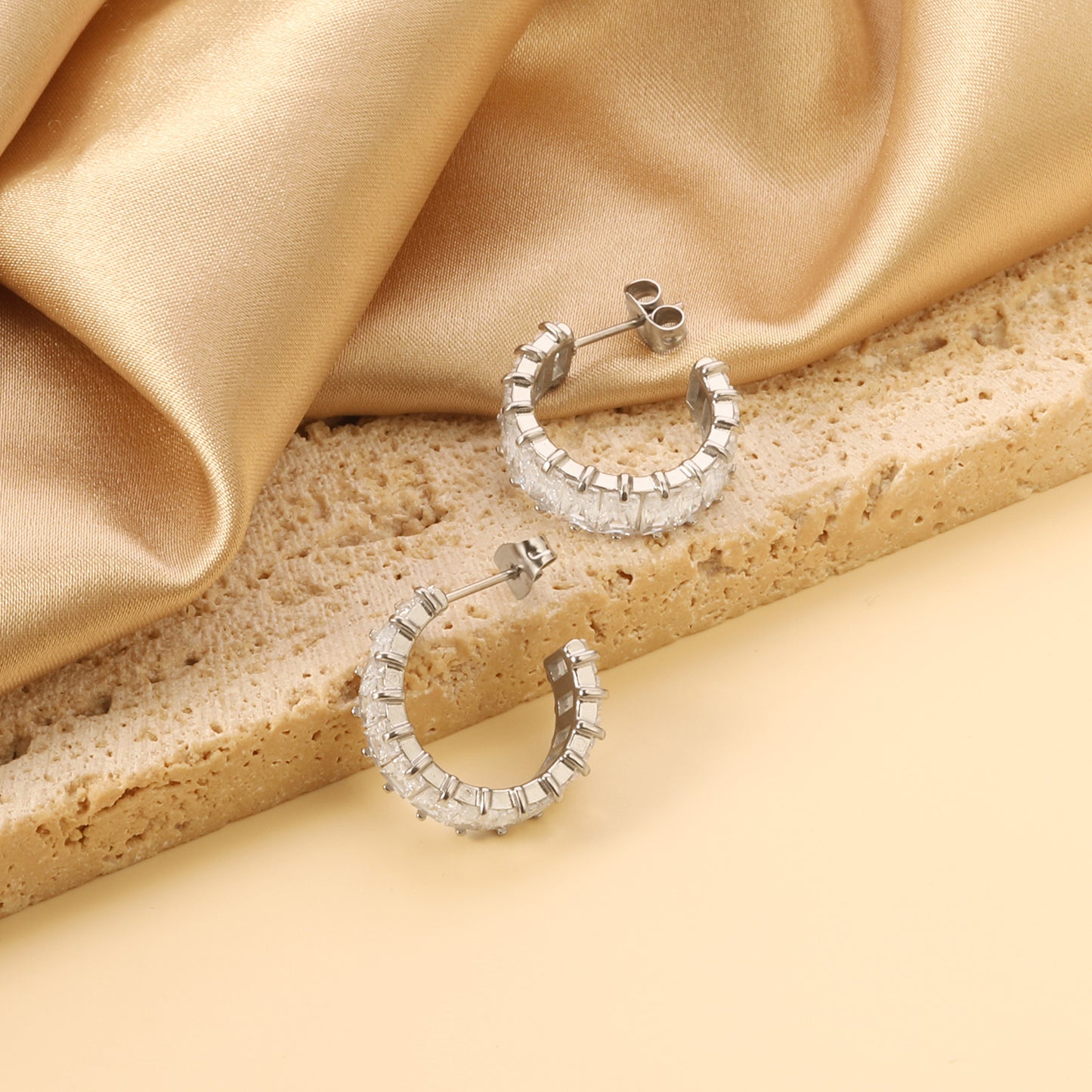 Cubic Zirconia C Shaped Earrings