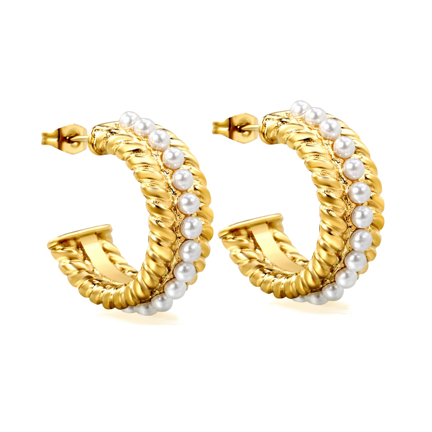 Twisted C Shape with Pearls Earrings