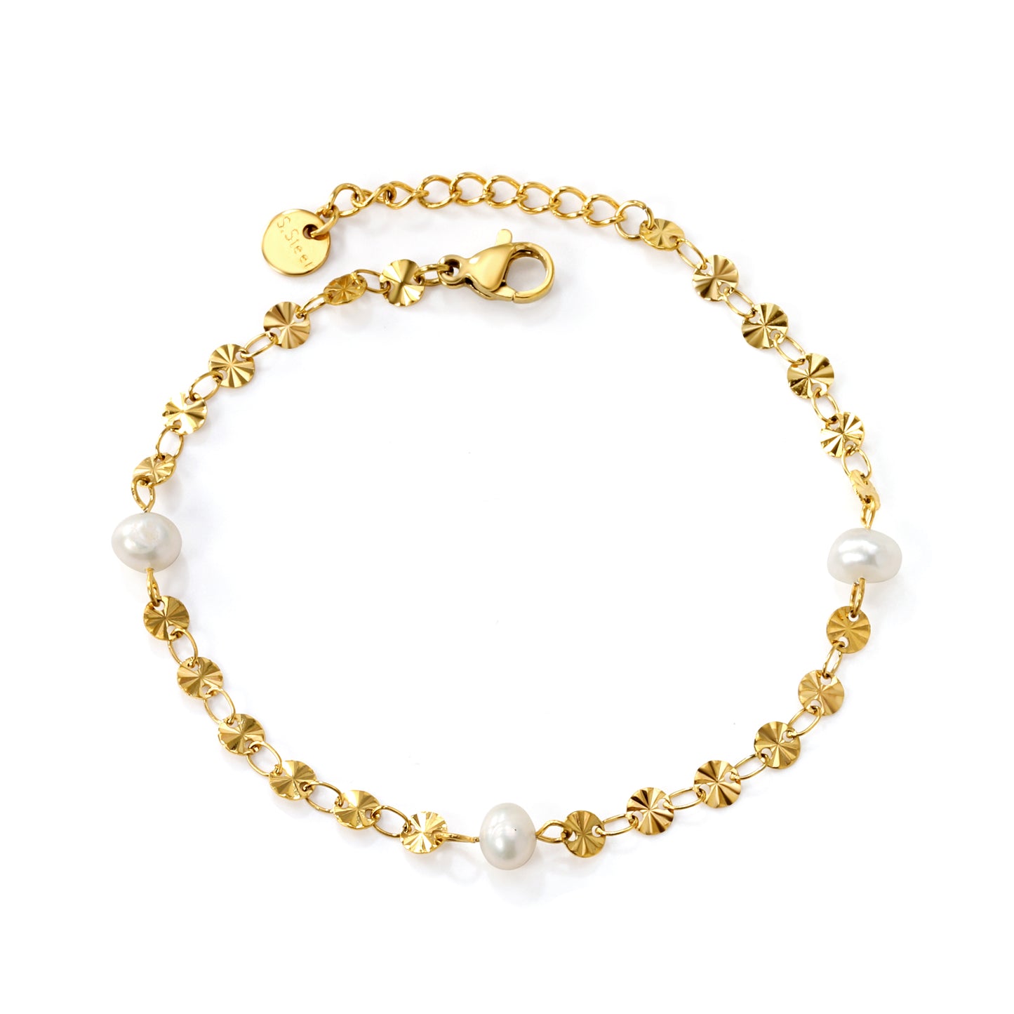 Luxe Gold-Plated Pearl Charm Bracelet