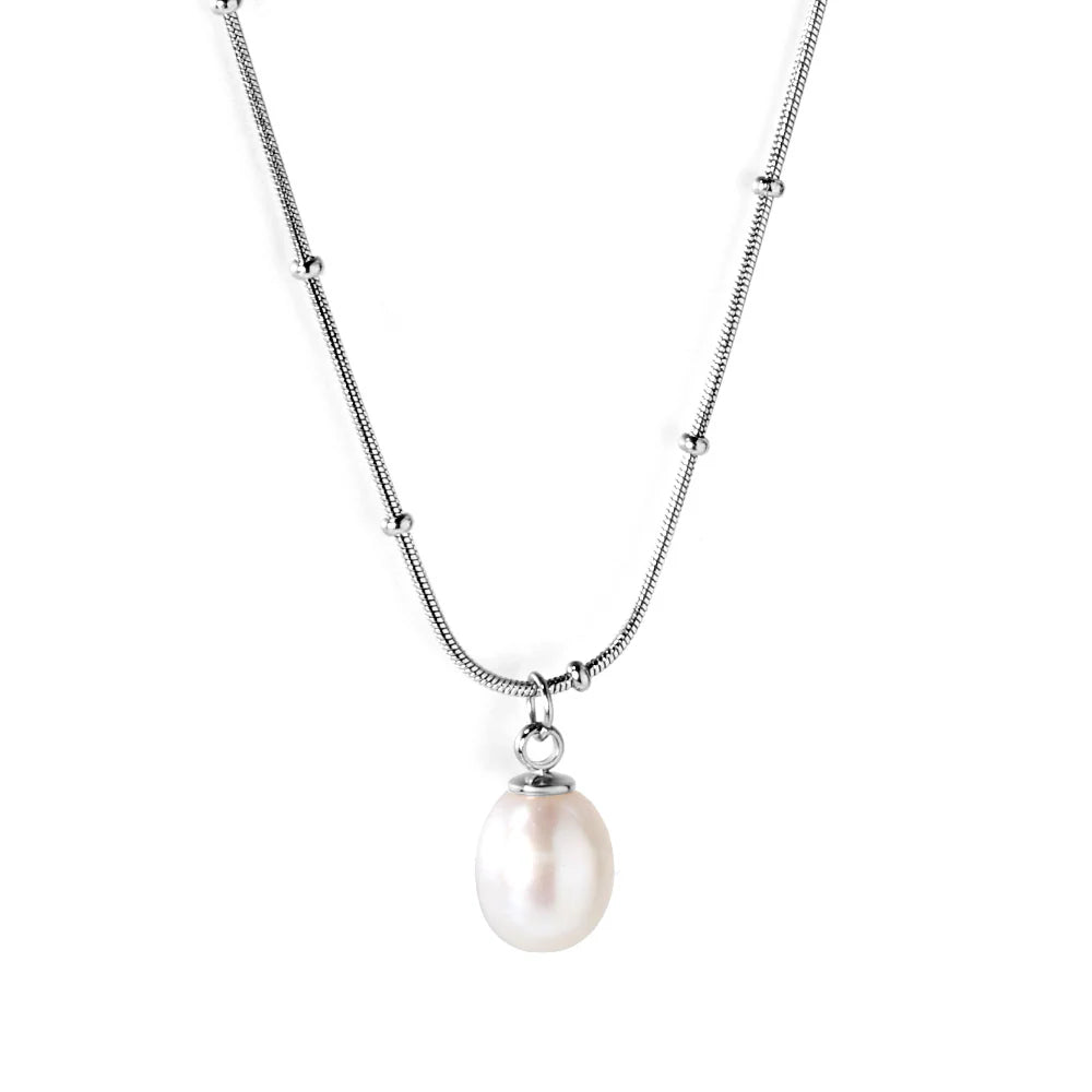 Textured Chain Pearl Pendant Necklace