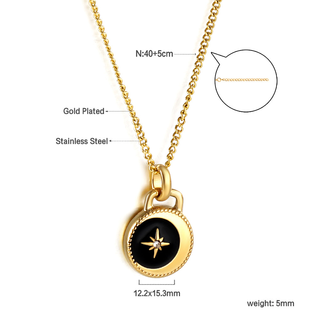 Black Moon and Star Pendant Necklace