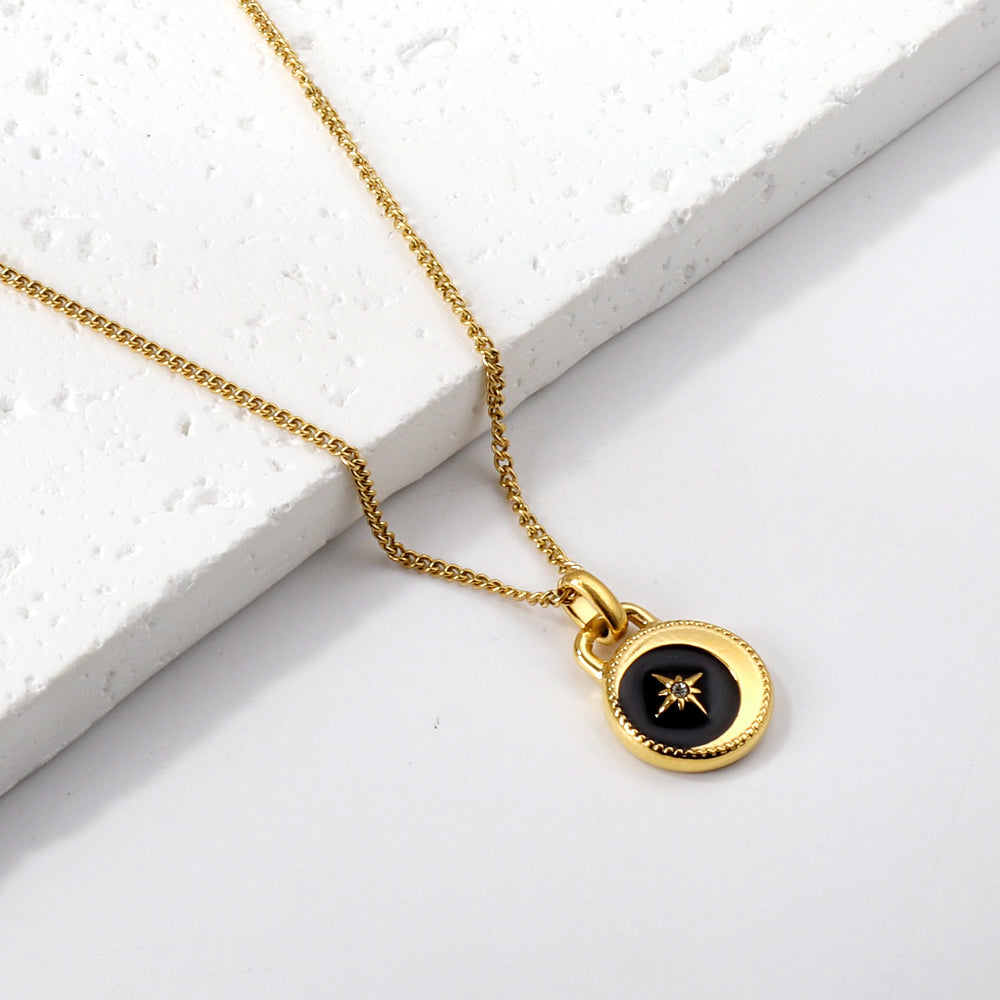 Black Moon and Star Pendant Necklace