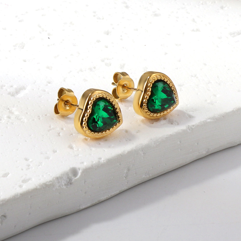 Emerald Green Heart Earrings