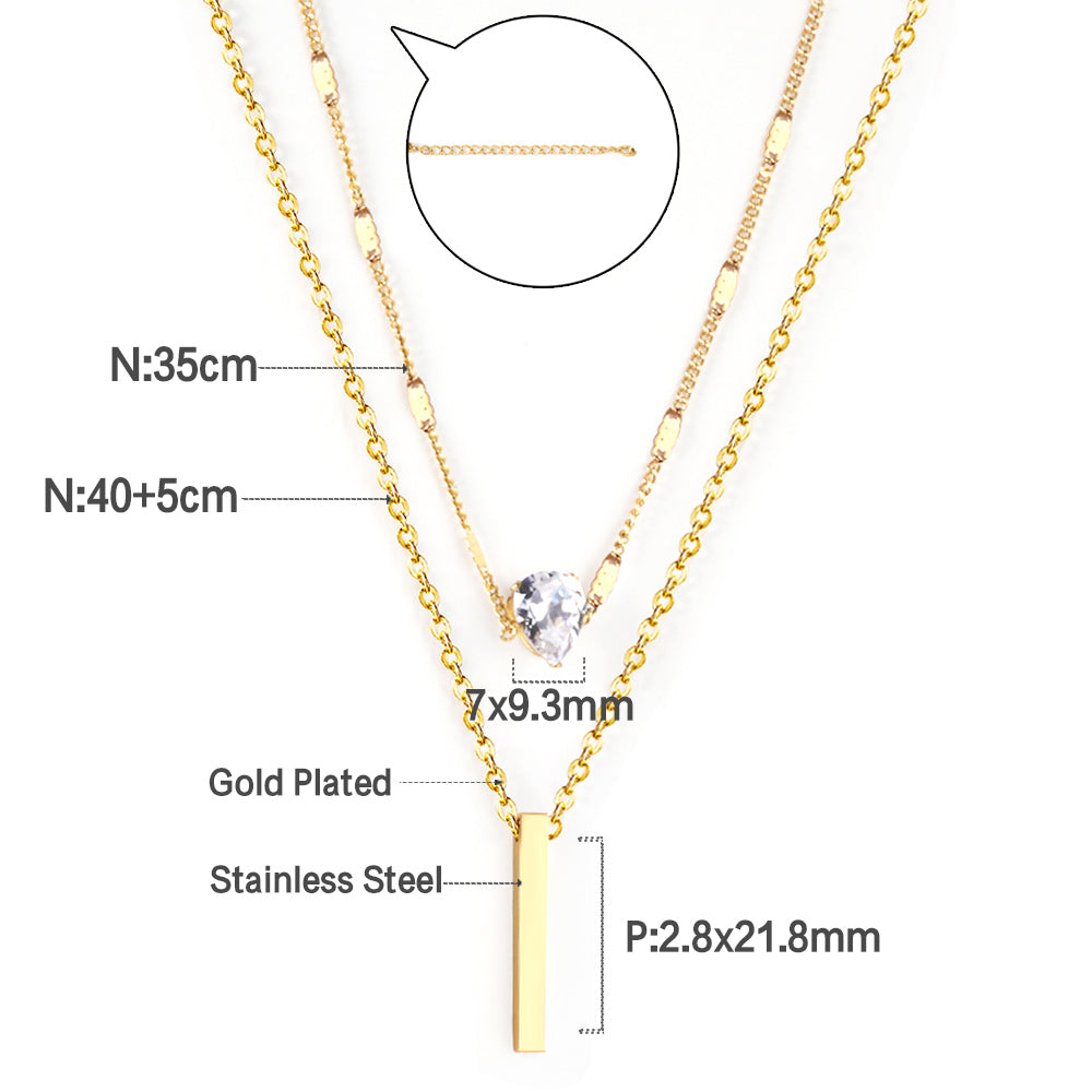 Double Chain CZ and Bar Necklace