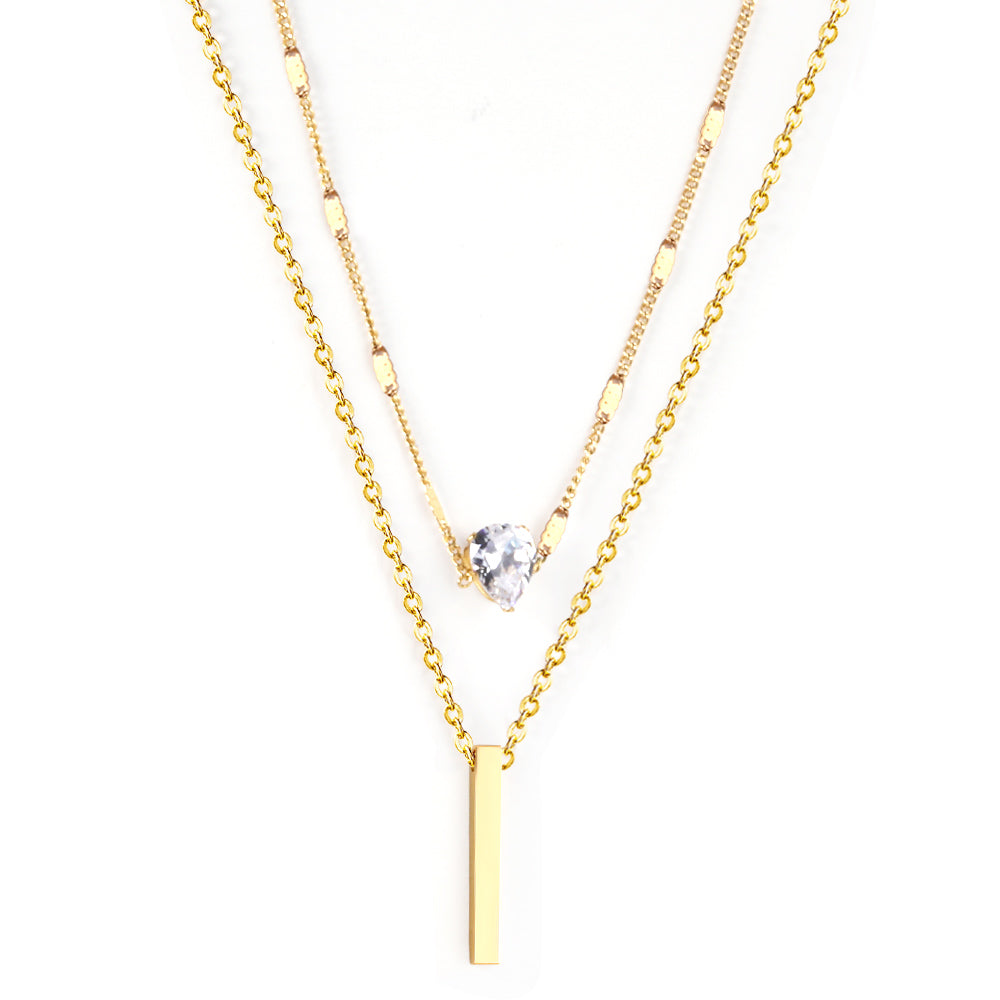 Double Chain CZ and Bar Necklace