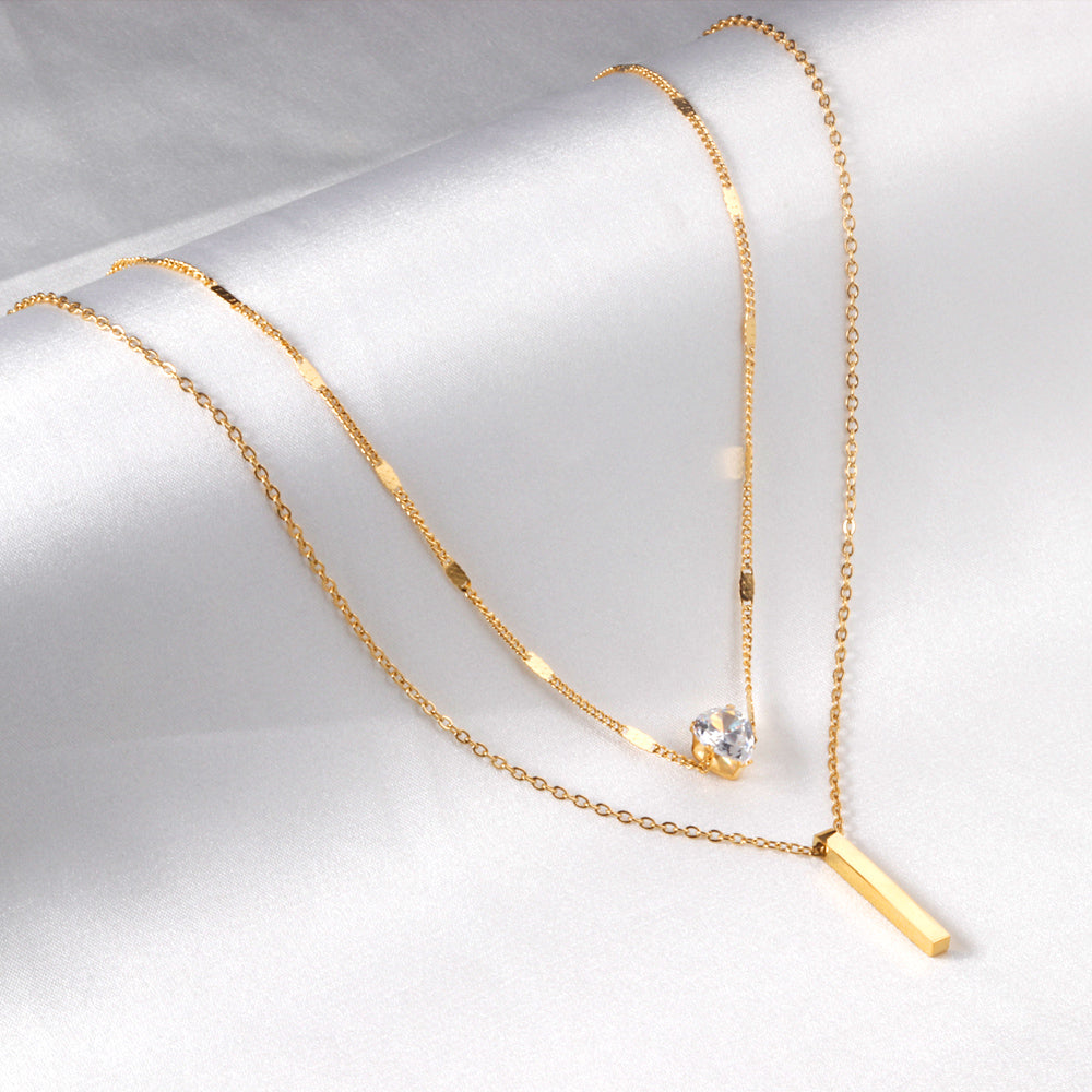 Double Chain CZ and Bar Necklace