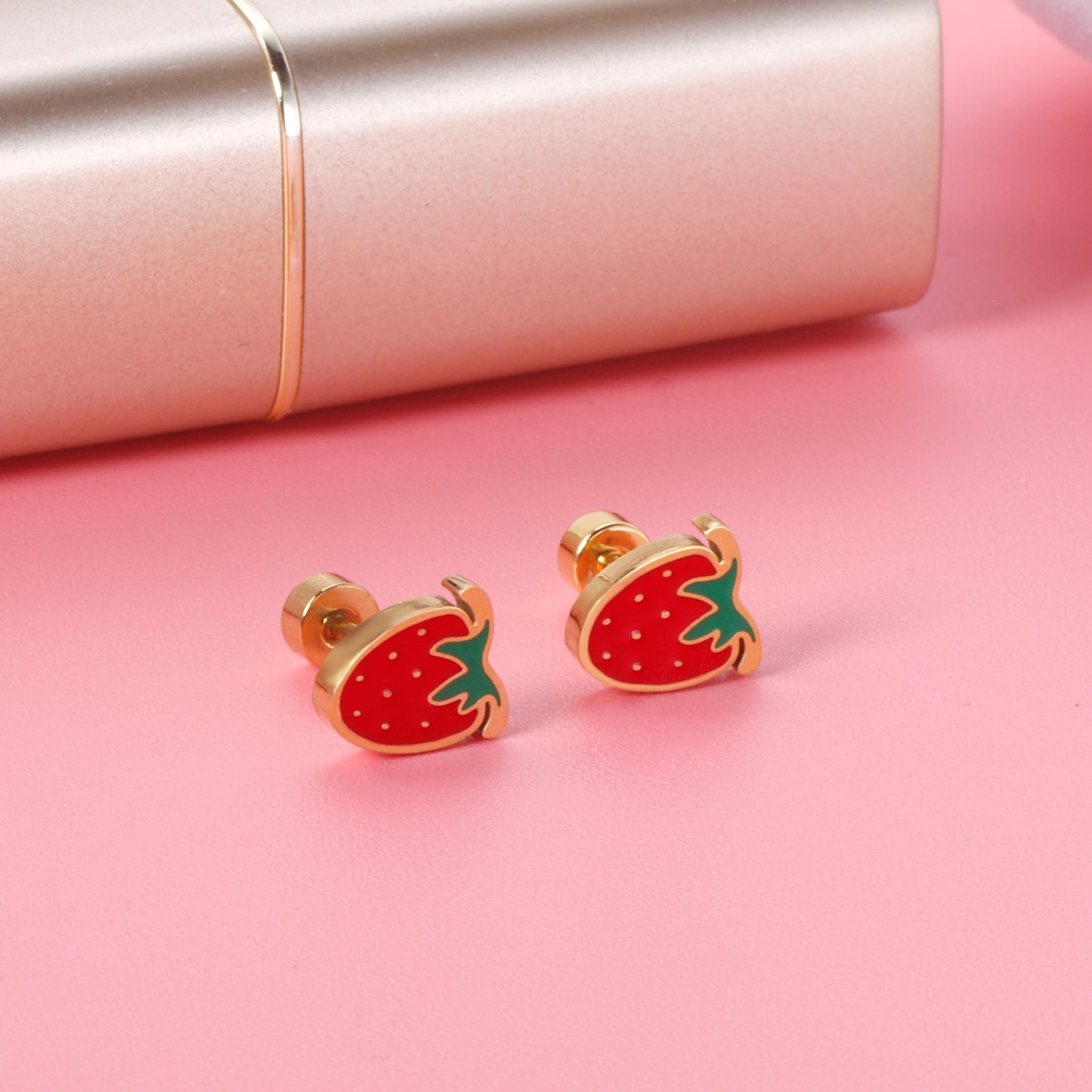 Kids Strawberry Screw Back Studs