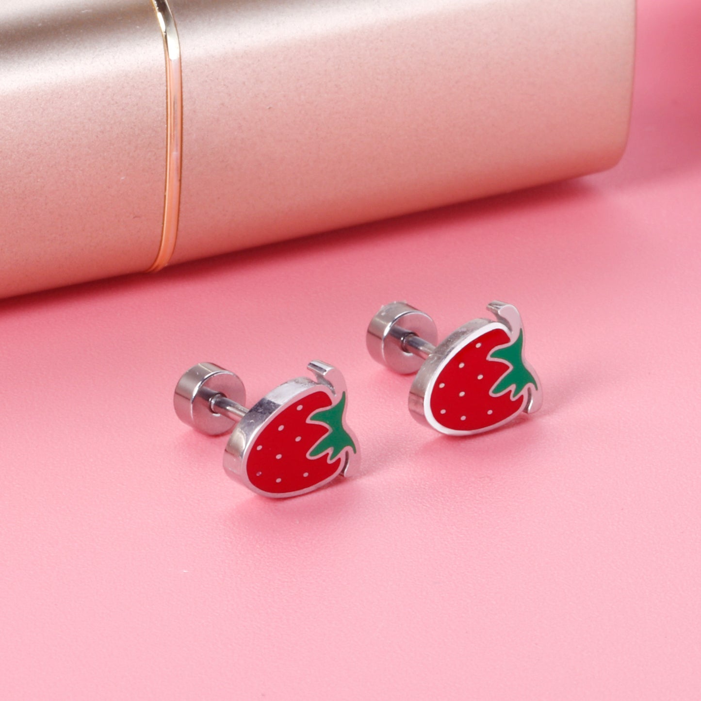 Kids Strawberry Screw Back Studs