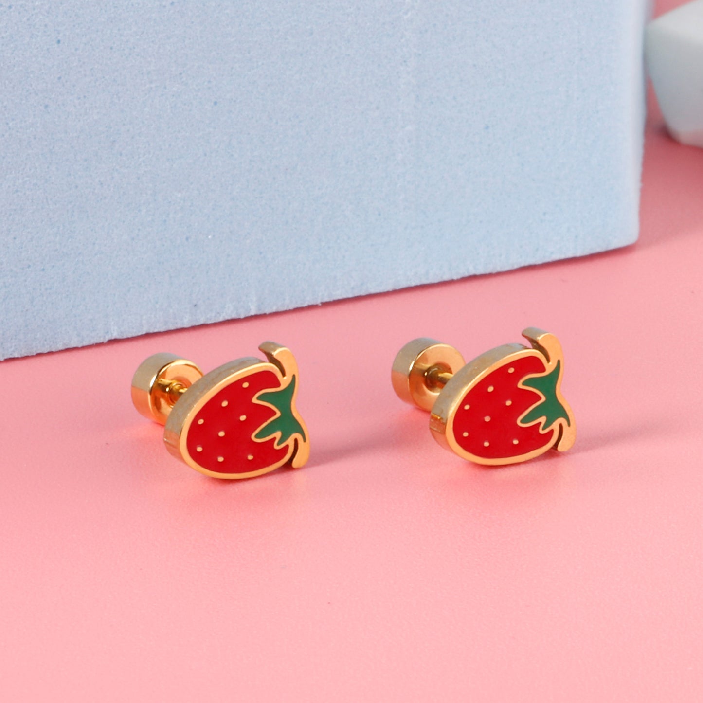 Kids Strawberry Screw Back Studs